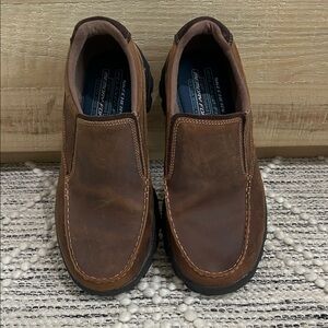 Skechers Men's Brown Leather Slip-On Casual Loafers
